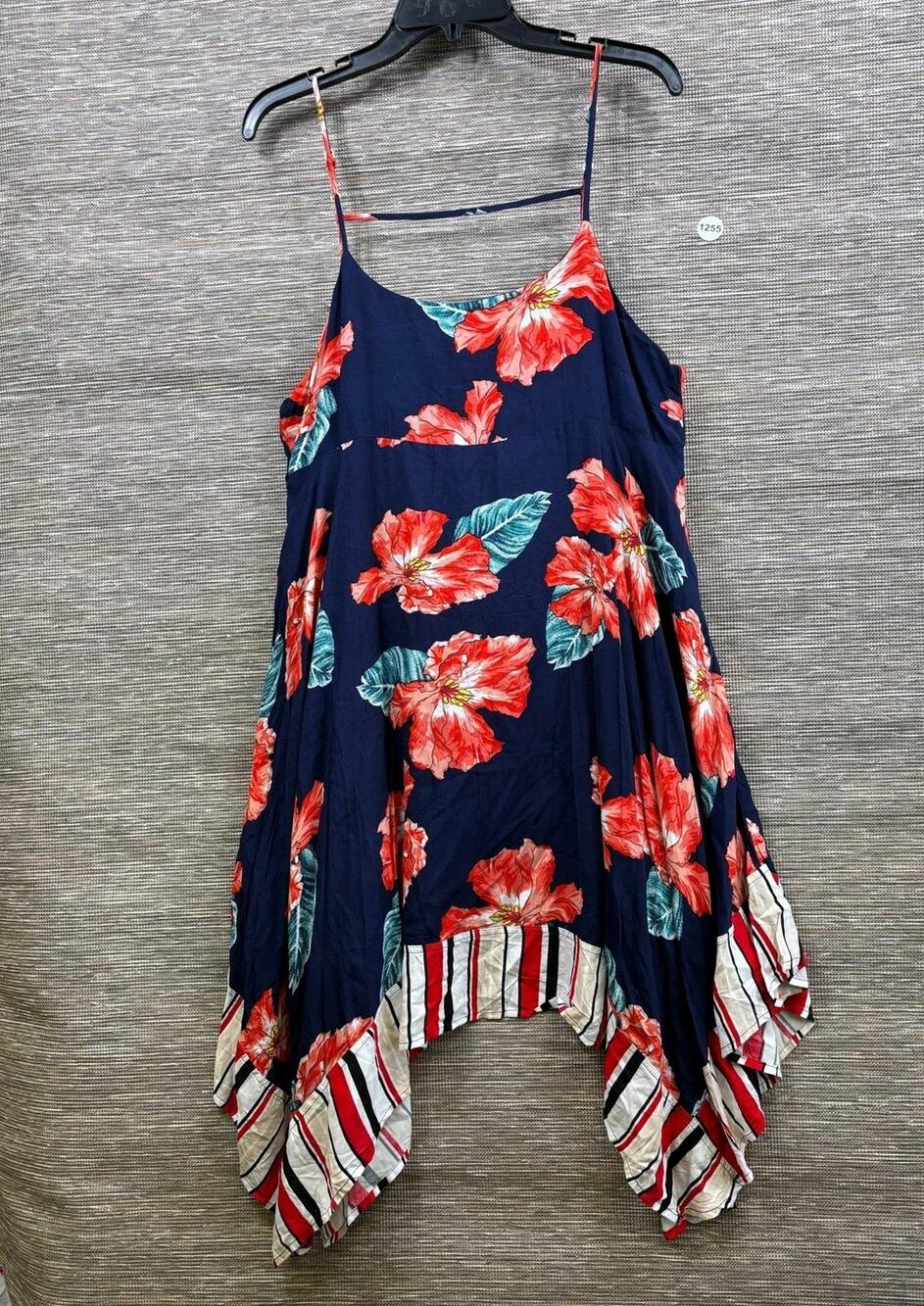 Kori America Dress Womens M Blue Floral Trapeze Asymmetric Sundress Boho